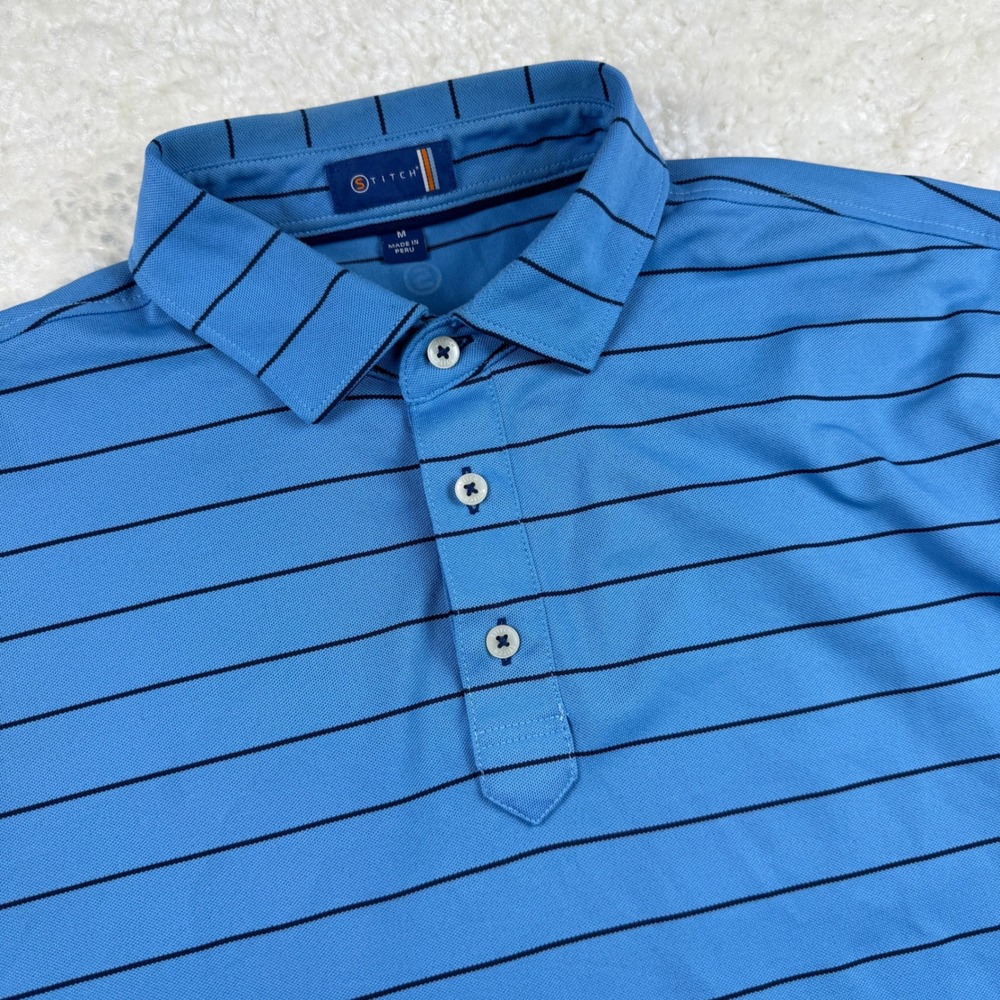 Stitch Golf Polo Shirt Mens Medium Blue Striped Short Sleeve Performance Stretch